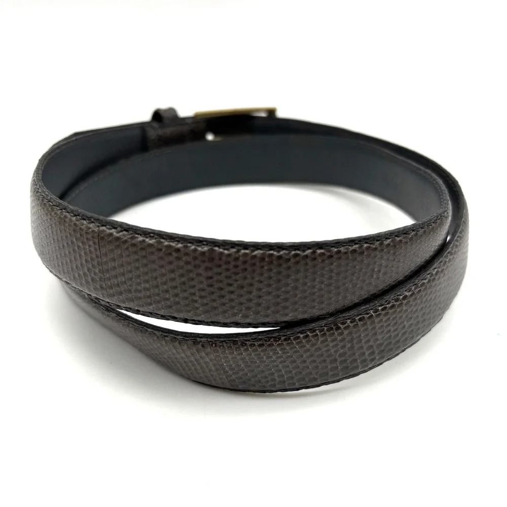 Vintage 80s Alfani Gray Genuine Lizard Leather Brass Buckle Dress Belt 36 34-38